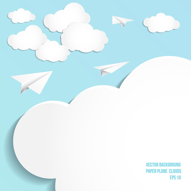 Paper plane, clouds, vector background - Vector, Image
