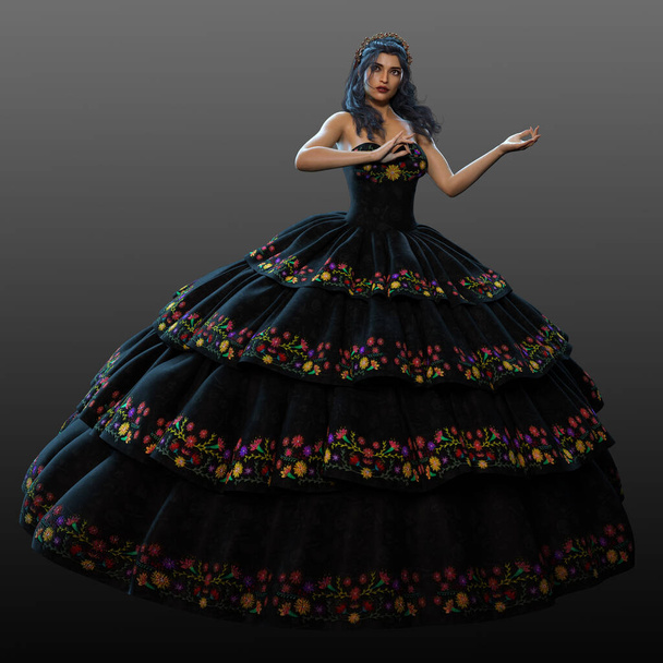 Fantaisie POC Latina Femme danseuse en robe de fête - Photo, image