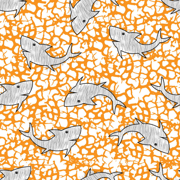 怒りのサメとシームレスなグランジパターン - ベクター画像