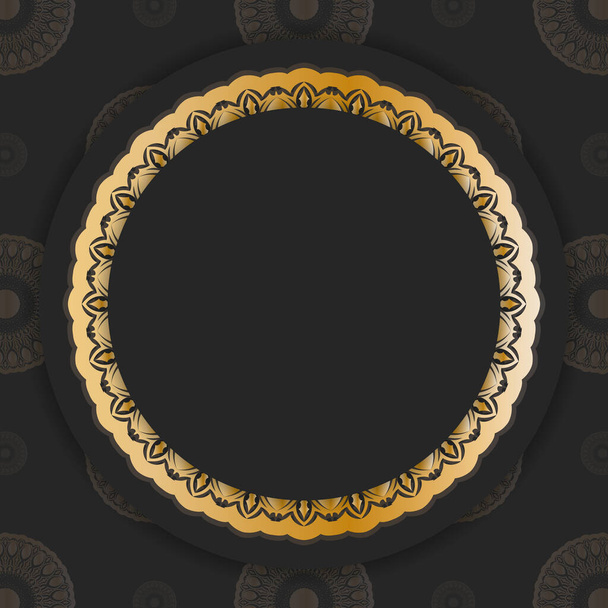 Black brochure with gold mandala ornaments prepared for typography. - Vector, Image