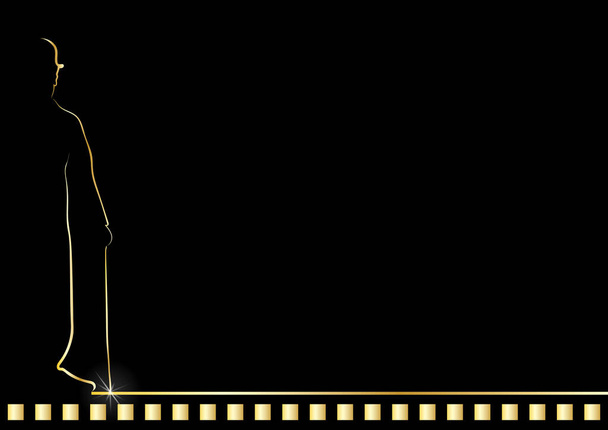 Golden line siluetti mies mustalla taustalla. Abstrakti mies keilahatussa. Elokuvasymboli. Vektoriesimerkki - Vektori, kuva