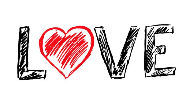 A "szerelem" felirat piros szívvel. - Fotó, kép