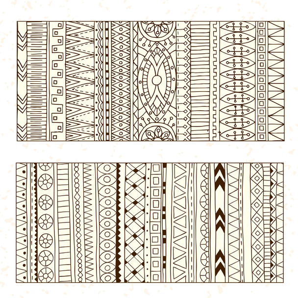 Abstract Ethnic Pattern Cards On Wood Background. - ベクター画像