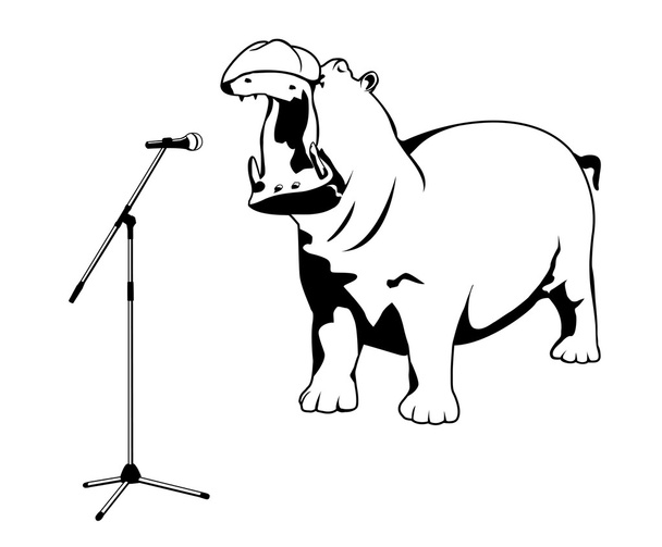 singing hippo on a white background - Vector, Image