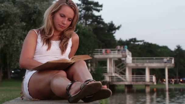 a naplemente olvasó nő - Felvétel, videó