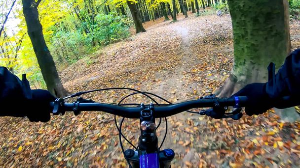 Amatööri ratsastaja polkupyörällä syksyllä - Valokuva, kuva