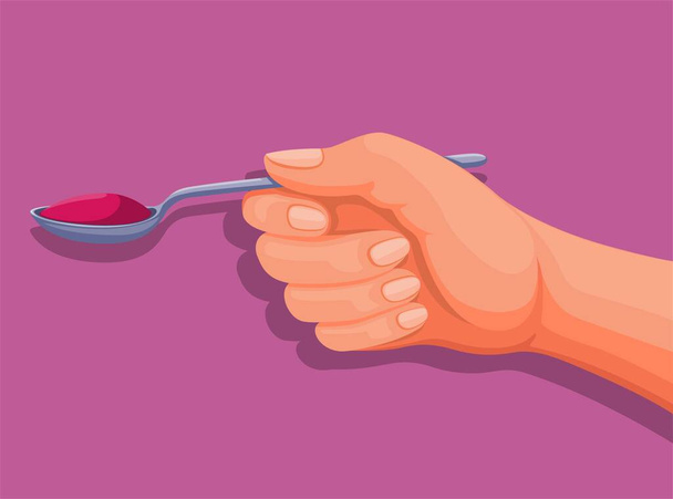 Hand holding spoon liquid or syrup symbol cartoon illustration vector - Vektor, Bild