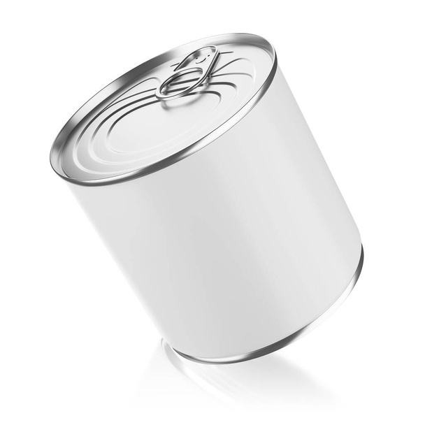 Tin can for preserve food isolated on white background. 3D rendering illustration. - Foto, imagen