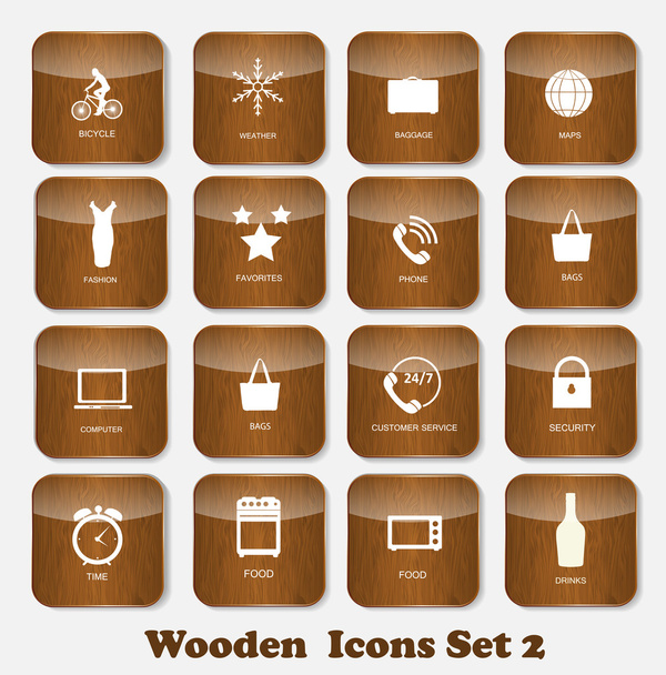 Iconos de aplicación de madera Set Vector Ilustración
 - Vector, Imagen