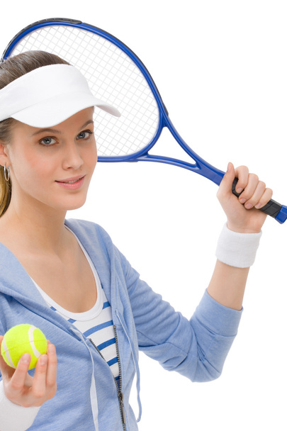 Tennis player - young woman holding racket - Foto, Imagem