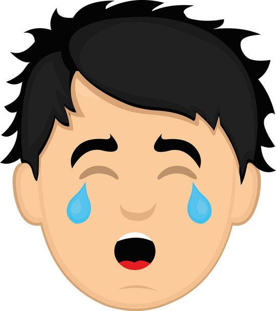 Vector emoticon illustration of the face of a young cartoon man crying and with tears in his eyes - Vector, Image