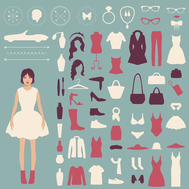 Woman accessories, clothes - Vector, Image