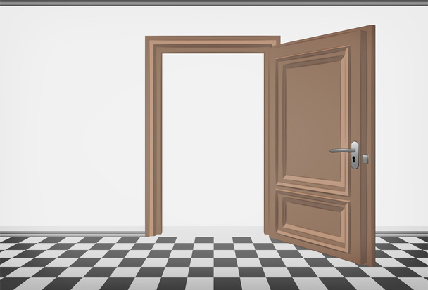 lege kamer muur met open deur en gecontroleerd verharde vloer - Vector, afbeelding
