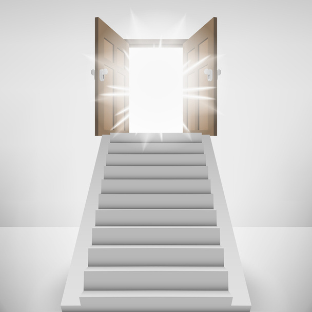 天のドアのフレアにつながるストレートの階段  - ベクター画像
