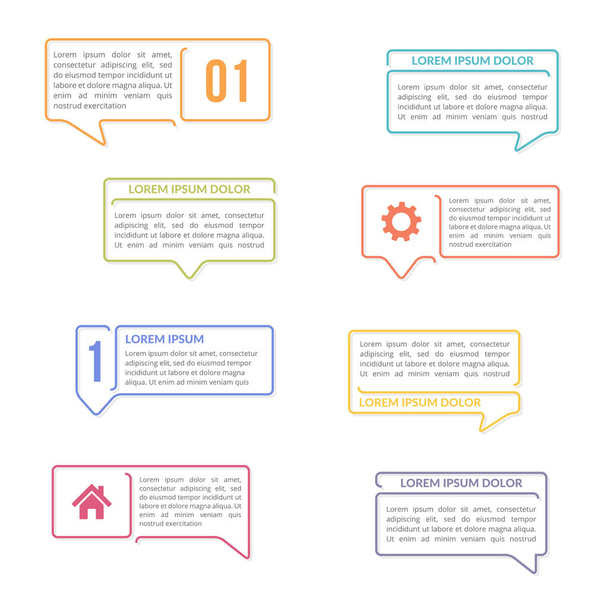 Flat line colored speech bubbles with place for text and titles or icons, user interface elements set, vector eps10 illustration - Wektor, obraz