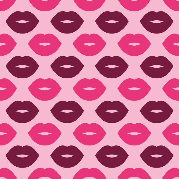 Lips. Seamless bright vector pattern with pink and burgundy lips on a light pink background. Fashion pop art background. For modern original designs, prints, textiles, fabrics, wallpapers, packige - Vektori, kuva