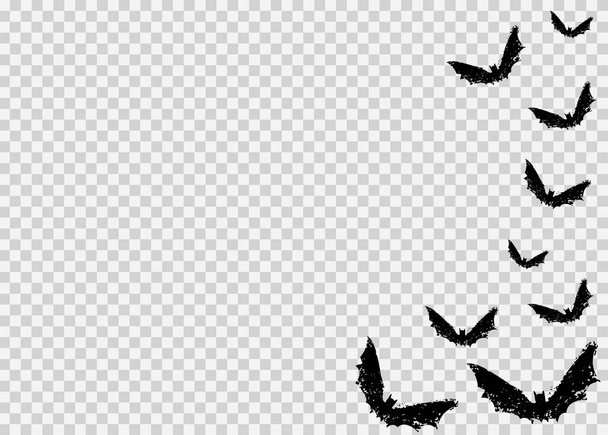 Группа летучих мышей рисовал кистью стиль изолирован на PNG или прозрачный фон, Хэллоуин баннер пространство для текста, шаблон баннера продажи, веб-сайт, плакат, векторная иллюстрация  - Вектор,изображение