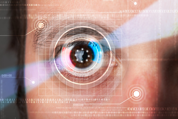 Кіберлюдина з технологічним поглядом очей
 - Фото, зображення