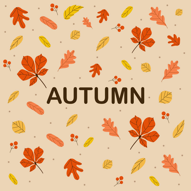 Colorful banner with autumn fallen leaves. Abstract autumn background for social networks. Web template for event invitation, discount coupon, advertising and promotional events - Vector illustration - ベクター画像