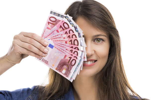 Woman holding some Euro - Φωτογραφία, εικόνα
