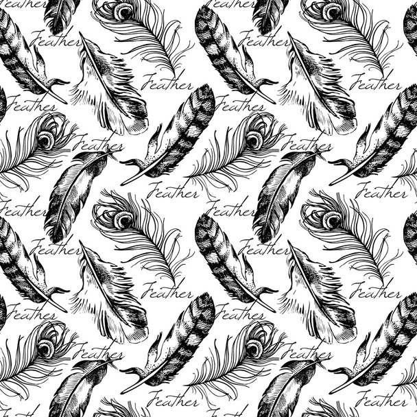 Vintage feather seamless pattern - Vector, Image