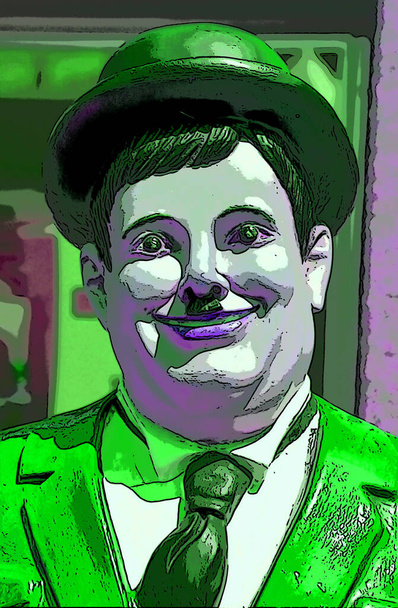 Oliver Hardy był amerykański komik znak aktor ilustracja pop-art tło ikona z kolorowe plamy - Zdjęcie, obraz