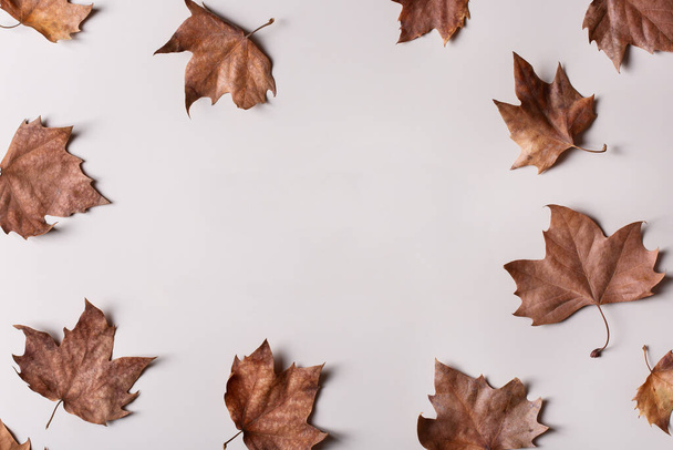 Jesienne tło jesieni z liśćmi, przestrzeń kopiowania - Zdjęcie, obraz