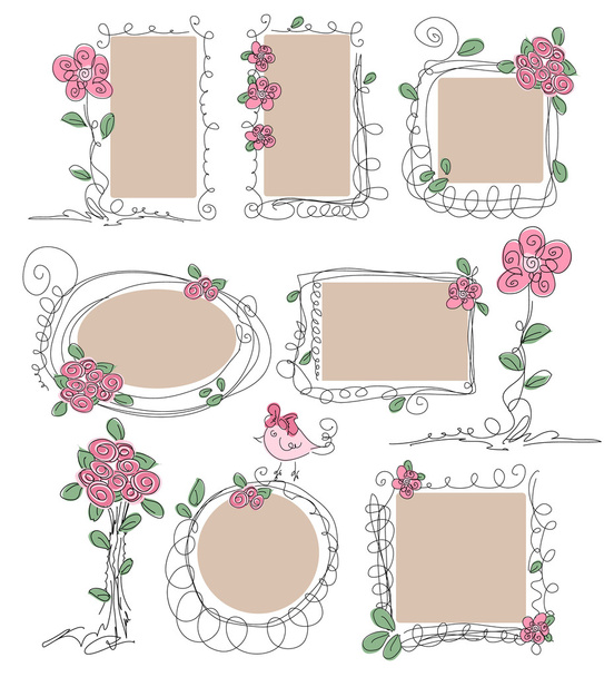Set of vintage frames with flowers - Vector, Image