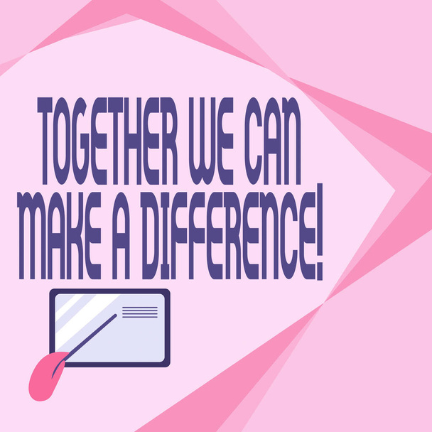Writing displaying text Together We Can Make A Difference. Word for be very important some way in like team or group Card Drawing With Hand Pointing Stick At Small Details. - Photo, Image
