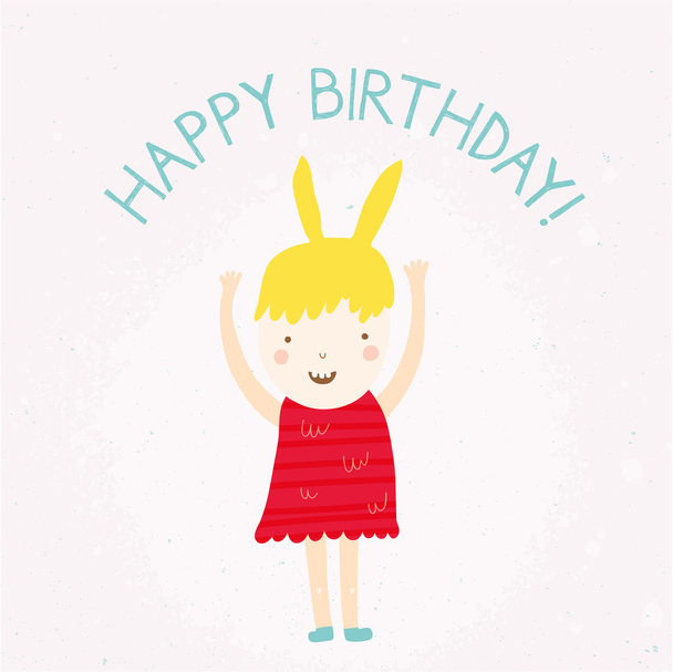 Happy birthday card with cute little girl - Wektor, obraz