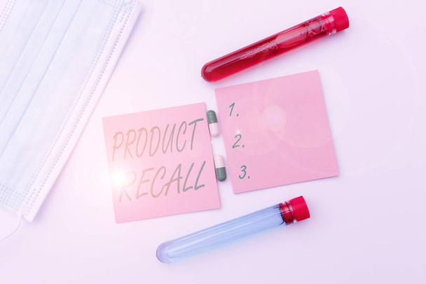 Sign displaying Product Recall. Word for Request by a company to return the product due to some issue Spreading Virus Awareness Message, Preparing Infection Medicines - Photo, Image