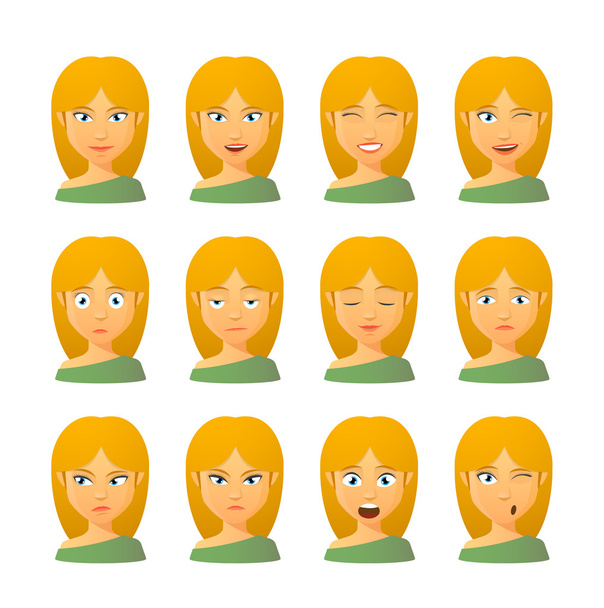 Female avatar expression set - Vector, Image