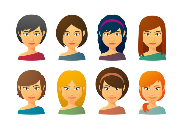 Female avatars  with various hair styles - Вектор,изображение