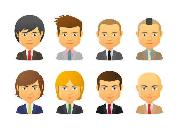 Male avatars wearing suit with various hair styles - Vector, Image