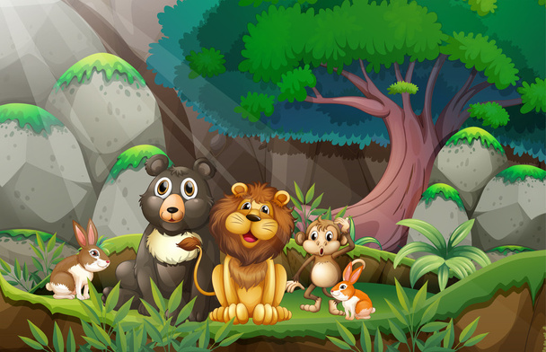 animals in jungle - Vector, Image