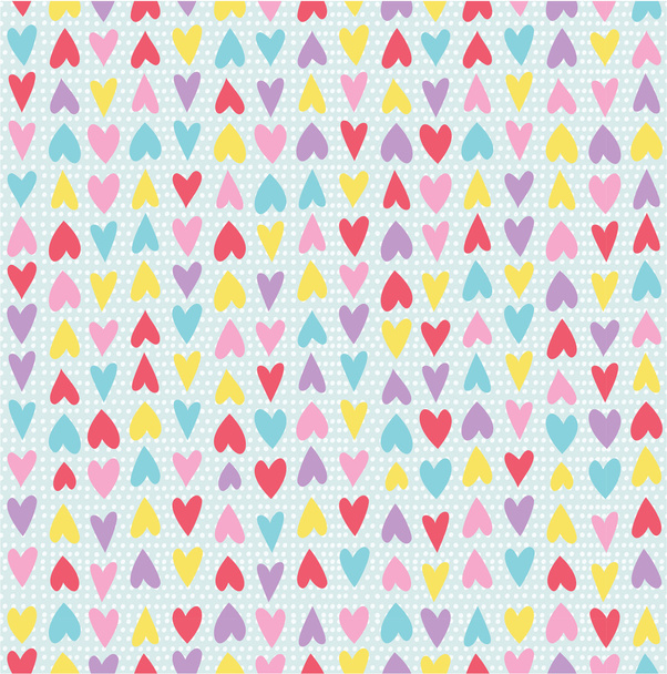 Cute seamless pattern with hand drawn hearts and polka dot background. - Vector, afbeelding