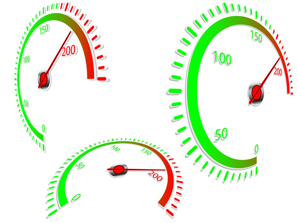 Abstract speedometer in three different perspective plains, on white background - Vector, Image