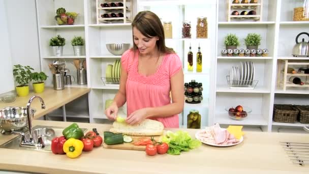 Preparing Healthy Lifestyle Fresh Meat Salad Sub - Footage, Video