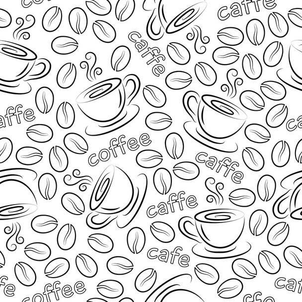 Seamless pattern with cups and coffee grains. Vector. - Vector, Image