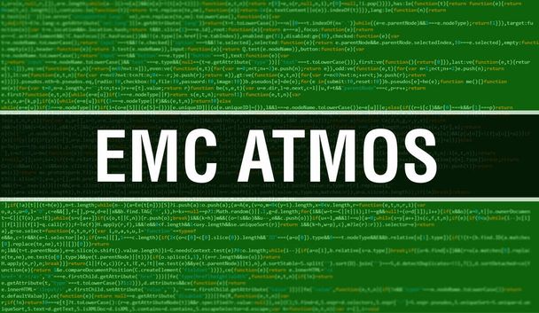 EMC Atmos mit digitalem Java-Code-Text. EMC Atmos und Computersoftware Codierungsvektorkonzept. Programmierskript Java, digitaler Programmcode mit EMV Atmos auf dem Bildschirm illustratio - Foto, Bild