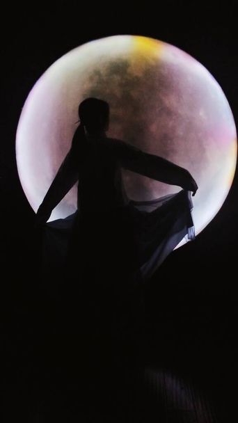 silueta de una mujer con una pelota sobre un fondo negro - Foto, Imagen