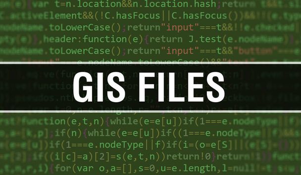 Concepto de archivos GIS con partes aleatorias del código de programa. Archivos GIS con programación de código abstracto tecnología de fondo de desarrollador de software y script de ordenador. Archivos SIG Fondo concep - Foto, imagen