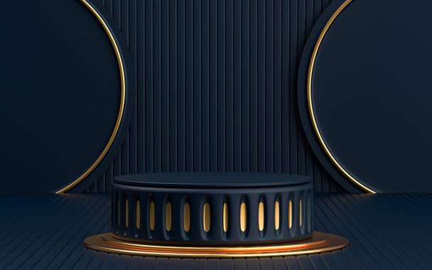 sötét és arany luxus elvont megjelenés üres tér pódium kijelző termék promóció, 3d renderelés - Fotó, kép