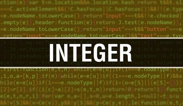 Integer εικόνα έννοια χρησιμοποιώντας κώδικα για την ανάπτυξη προγραμμάτων και εφαρμογών. Integer κωδικός ιστοσελίδας με πολύχρωμες ετικέτες στην προβολή του προγράμματος περιήγησης σε σκούρο φόντο. Integer σε δυαδικό κώδικα υπολογιστών, backgroun - Φωτογραφία, εικόνα