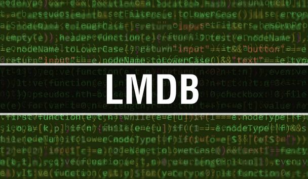 LMDB koncepció illusztráció kóddal programok és alkalmazások fejlesztéséhez. LMDB weboldal kód színes címkékkel böngészőnézetben sötét háttérrel. LMDB bináris számítógépes kódon, backgroun - Fotó, kép