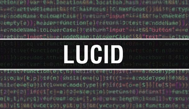 Lucid concept illustration використовує код для розробки програм і додатків. Lucid код веб-сайту з барвистими мітками у перегляді браузера на темному тлі. Lucid на двійковому коді комп'ютера, backgroun
 - Фото, зображення