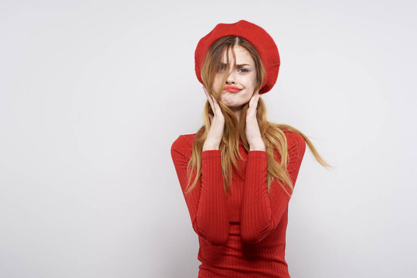 beautiful woman in a red sweater cosmetics emotion isolated background - Φωτογραφία, εικόνα