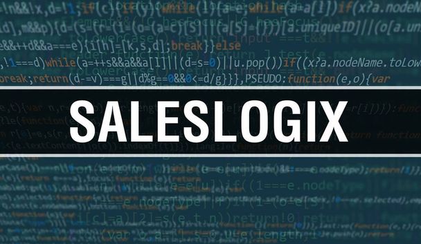 SalesLogix koncepció illusztráció kóddal programok és alkalmazások fejlesztéséhez. SalesLogix website code with colourful tags in browser view on dark background. SalesLogix bináris számítógépes kóddal - Fotó, kép