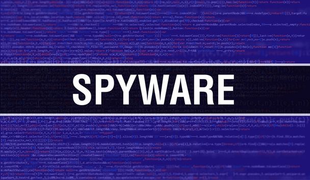 Spyware con tecnología abstracta Fondo de código binario. Datos binarios digitales y concepto de datos seguros. Software / Web Developer Programming Code y Spyware. Spyware Javascript Resumen Escribir Ordenador - Foto, imagen