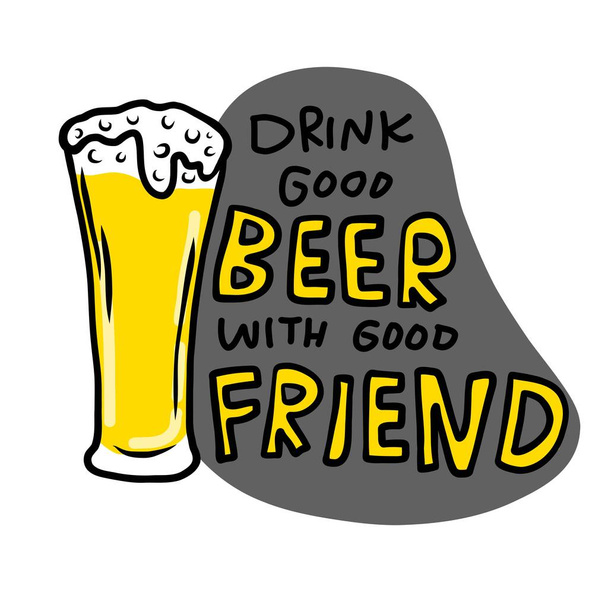 Pij dobre piwo z dobrym przyjacielem szklanką piwa wektor kreskówki ilustracja - Wektor, obraz